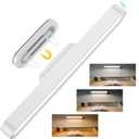 AKSDA Rechargeable Magnetic Under Cabinet Lighting, 3 Colors Adjustable Mirror Lights with 50 LED, 2600mAh Battery Makeup, Touch Lights Bar for Closet Bathroom Kitchen Sink Picture