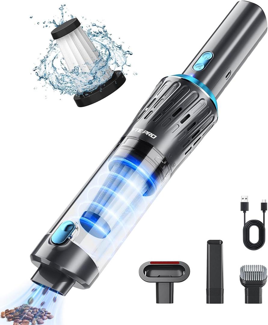 Handheld Vacuum Cordless Car Vacuum Cleaner Powerful Suction Car Vacuum Lightweight Portable Rechargeable Hand Held Vacuum Cleaner One-Touch Empty with HEPA Filter for Home/Pet, Blue