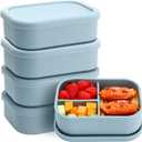 Honeydak 4 Pcs Silicone Bento Box Reusable Silicone Bento Lunch Container for Adults Microwave Dishwasher Freezer Safe 3 Compartment (Blue)