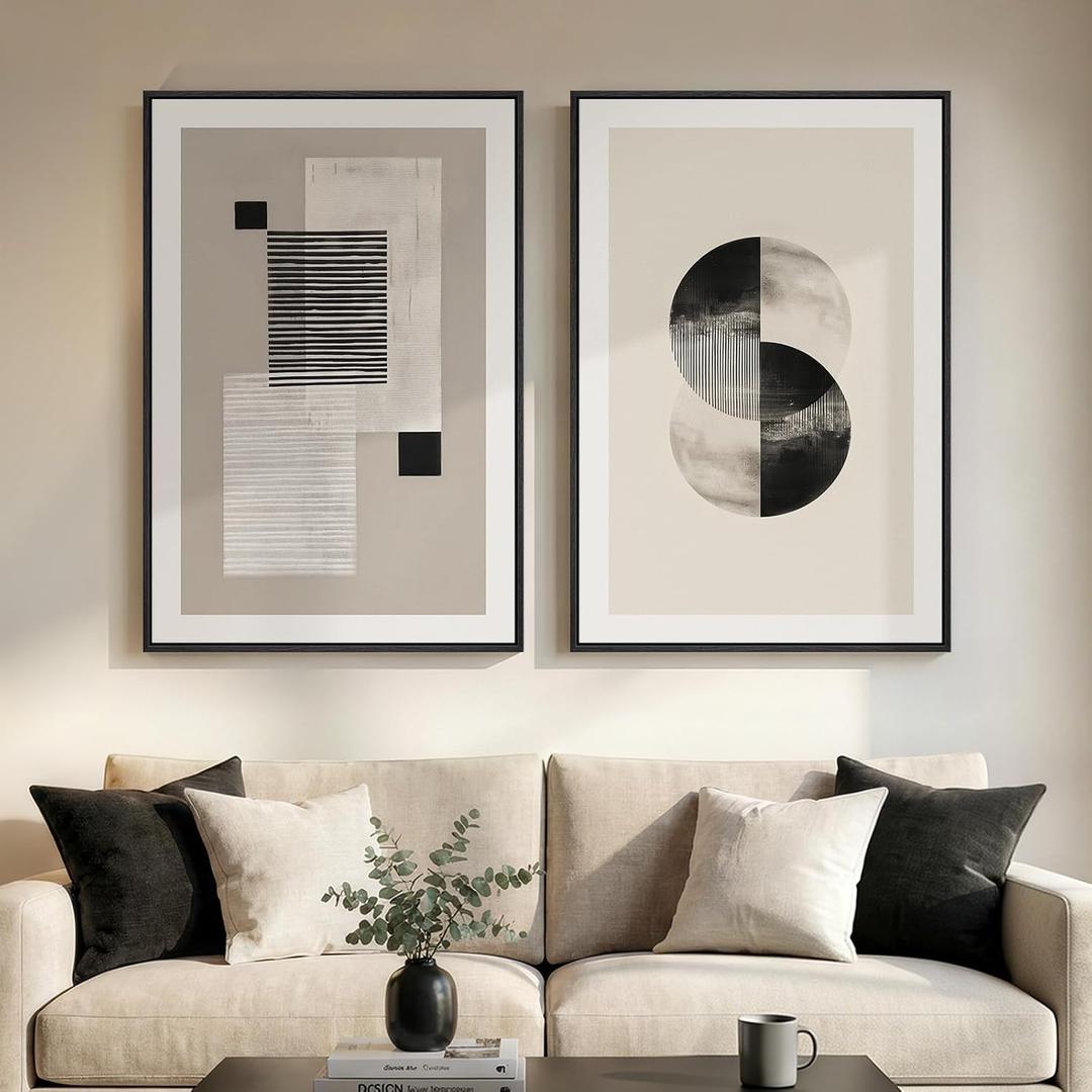 Large Framed Neutral Abstract Wall Art for Living Room Set of 2, 24x36 In, 24" W x 36" H x 2Pcs