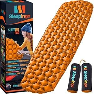 Ultralight Sleeping Mat - Inflatable & Compact Camping Air Mattress for Backpacking, Hiking (Orange)
