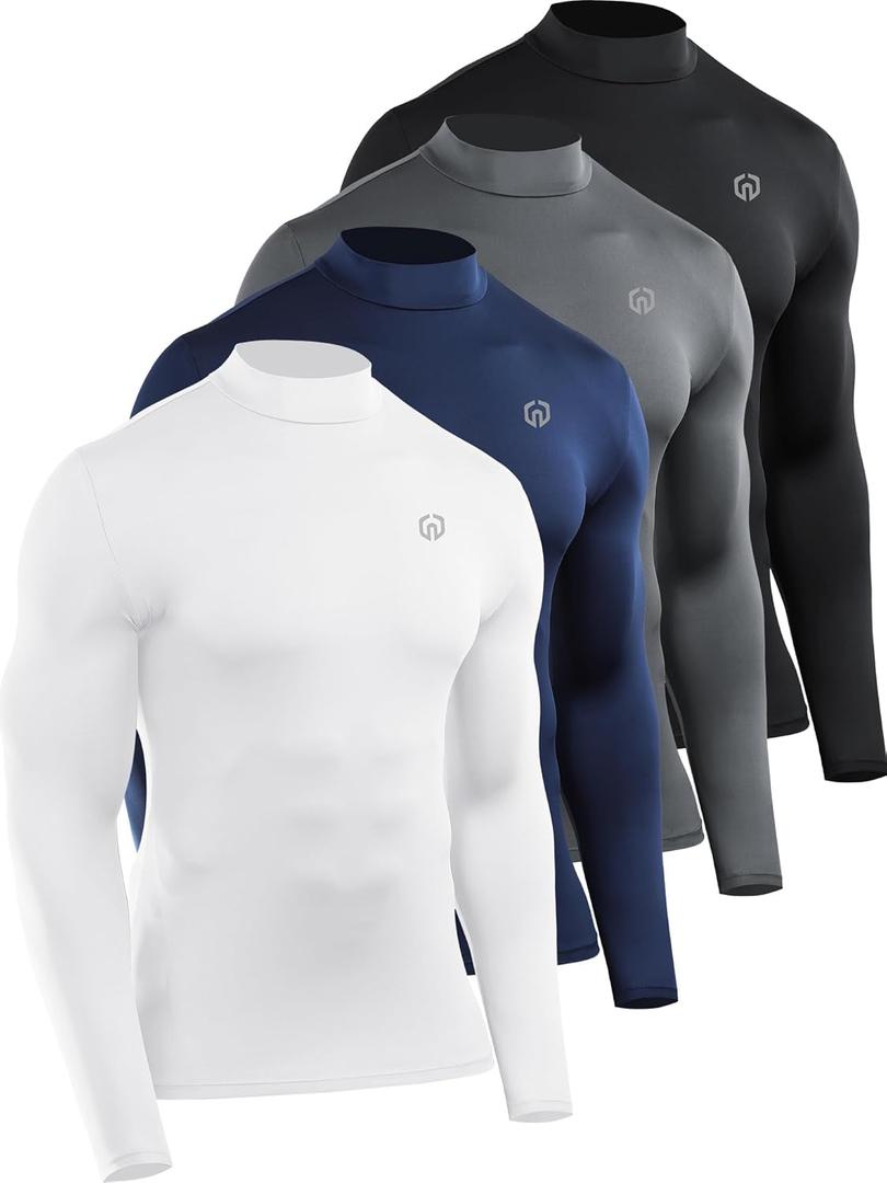 NELEUS 4 Pack Men's Workout Long Sleeve Shirts Compression Dry Fit Muscle Tops
 (XXL)