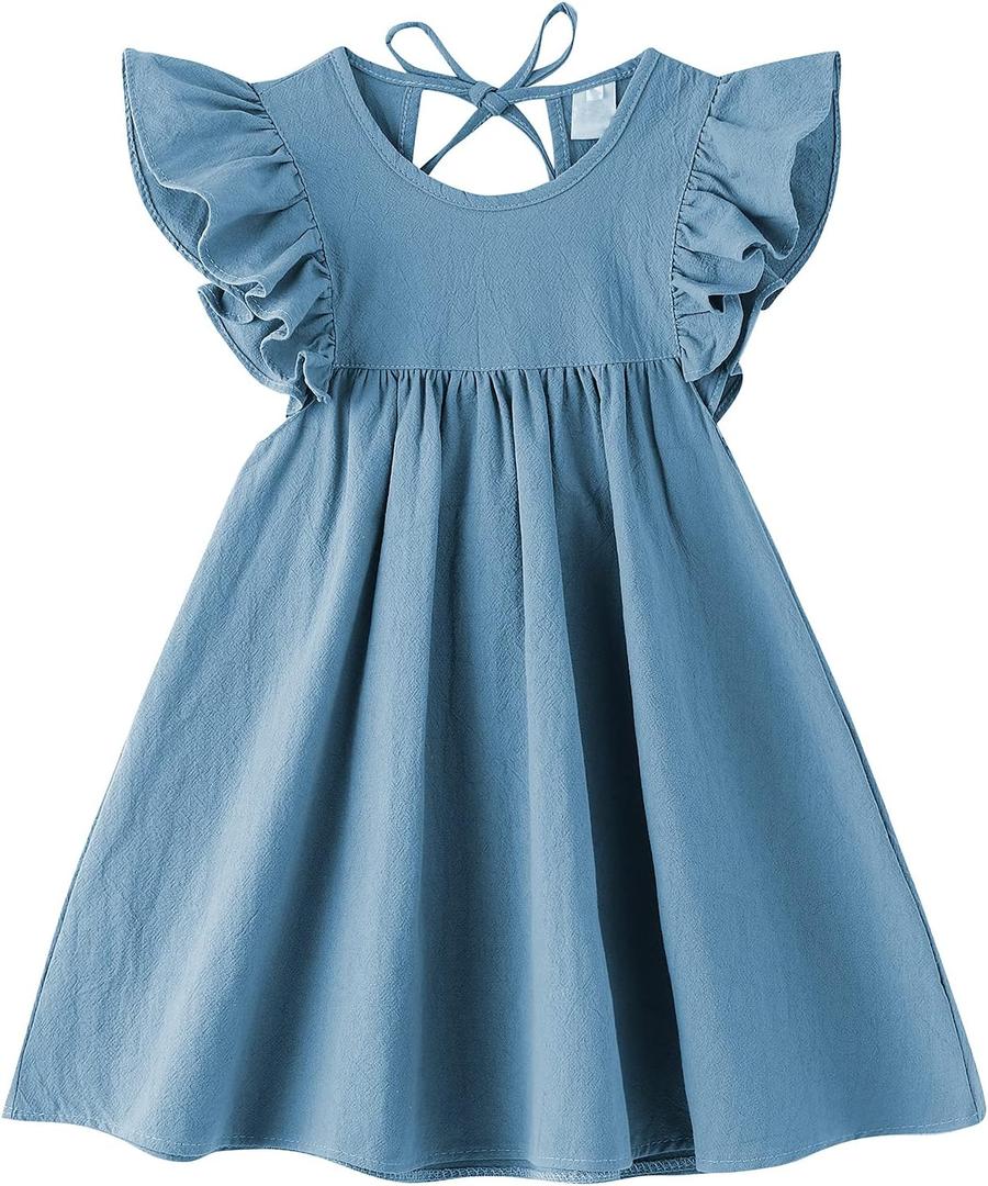 LYXIOF Toddler Baby Girl Cotton Linen Dress Ruffle Sleeve Halter Sleeveless Kids Casual Beach Dresses Blue 80CM