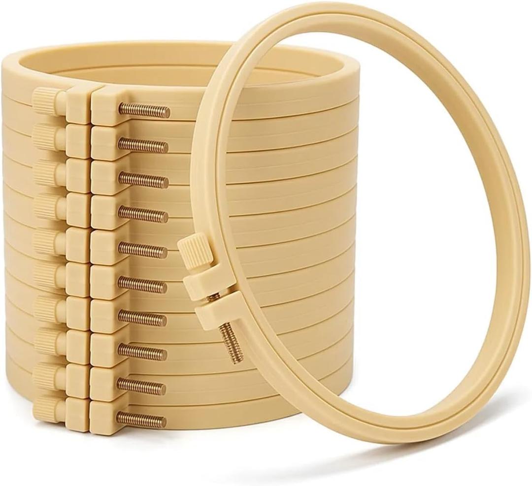 Embroidery Hoops 12 Pcs 6 Inch  Faux Bamboo Plastic Cross Stitch Frames with Stainless Screws for DIY Crafts, Aesthetic Home Decor, Cozy Hand Embroidery Projects