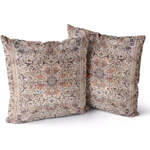 Snycler Boho Throw Pillow Covers 24x24 inch Set of 2 Ethnic Floral Cotton Short Plush Square Cushion Cover Standard Pillowcase for Men Women Home Decorative Sofa Armchair Bedroom Livingroom