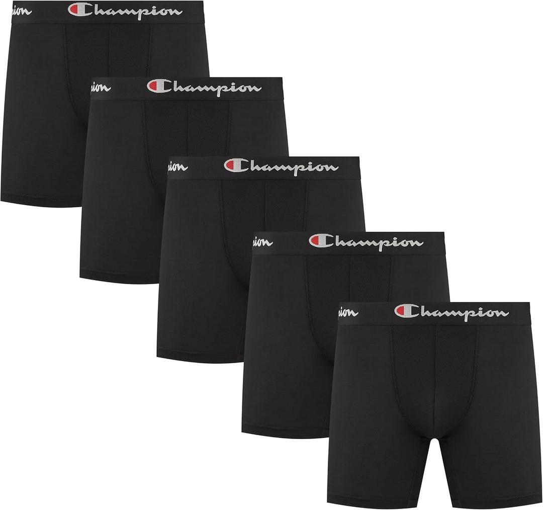 Champion Men's Performance Boxer Brief- 5 Pack (Medium, Black)