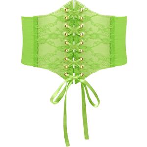 WHIPPY Women Lace-up Corset Waist Belt Transparent PVC Lace Crochet Petal Elastic Wide Belt for Dress (XL: Fit Waist 39-42 Inches, Green)