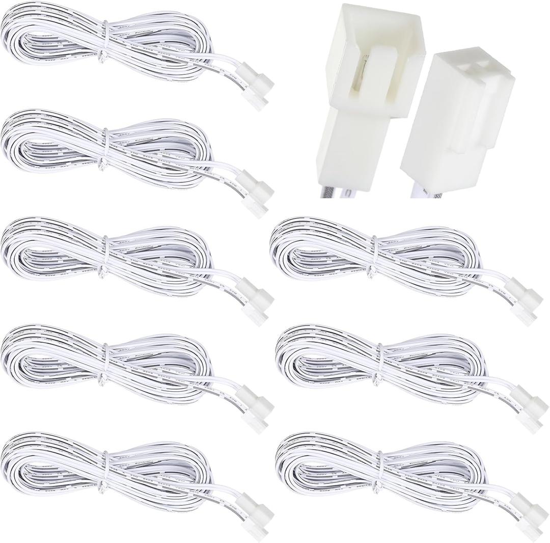 8 Packs 9.84ft Extension Cables Compatible with AIBOO LED Under Cabinet Puck Lighting, 2 Pin Male and Female Cable Connector Extension Cords for LED Puck Lights, White Cords