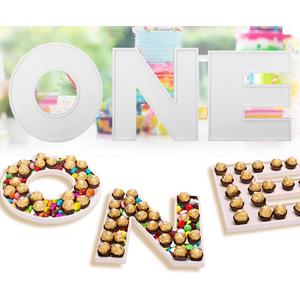 3PCS Larger Charcuterie Letter 12 ONE fillable Tray, Baby Serving Trays for Food, Wood Letter Chocolate Candy Tray for Baby Shower Party Favors (ONE- White)