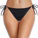 Zmart Women's String Tie Side Bikini Bottoms Cheeky Bathing Suit Bottom Low Waisted Swim Bottom Black XXL