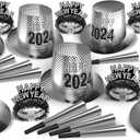Beistle New Year 2024 Assortment for 50 People Party Favors and Supplies, NYE Photo Booth Props, Made in USA Since 1900, One Size, Silver/Black