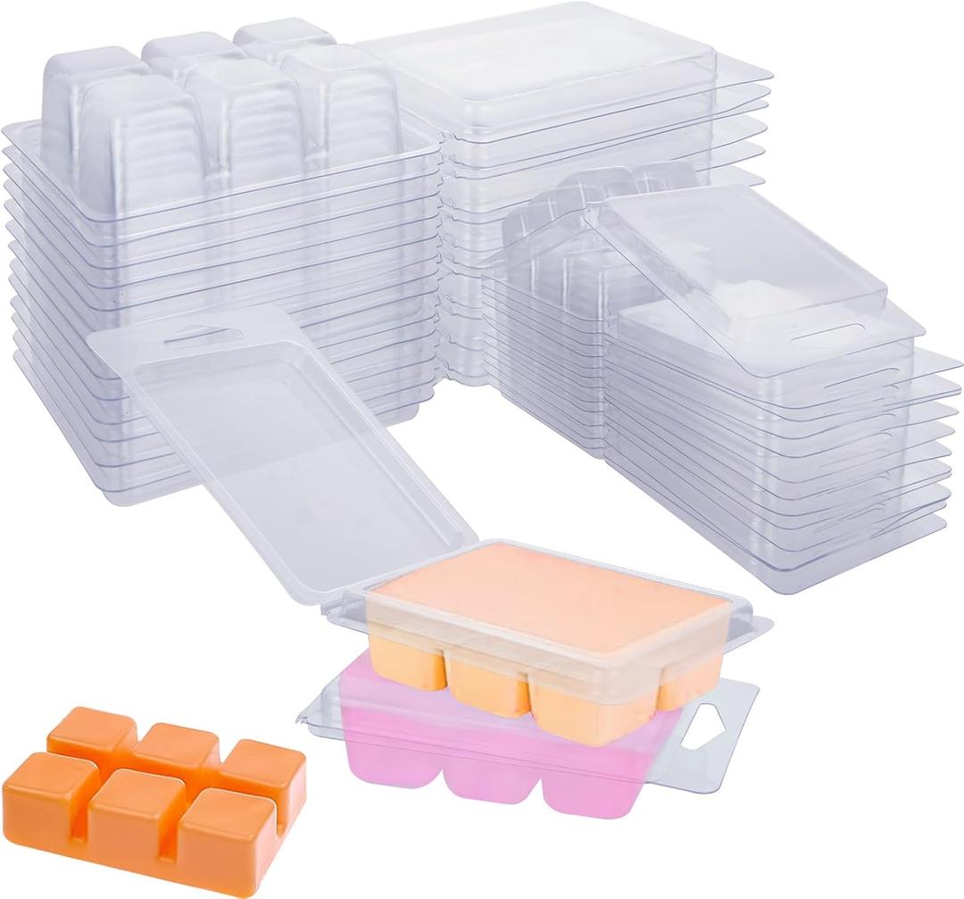 150 Pack Wax Melt Clamshells Molds, 6-Cavity Clear Empty Plastic Cubes Wax Melt Container for DIY Wax Melt Candles Wickless Tarts Candles (Square)