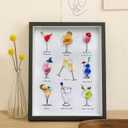 MEAKEO Sea Glass Cocktail Wall Art with Frame,Handmade Seaglass Wine Glass Art,Beach Glass Friendship Gift for Home Decor,and Gift Ideas