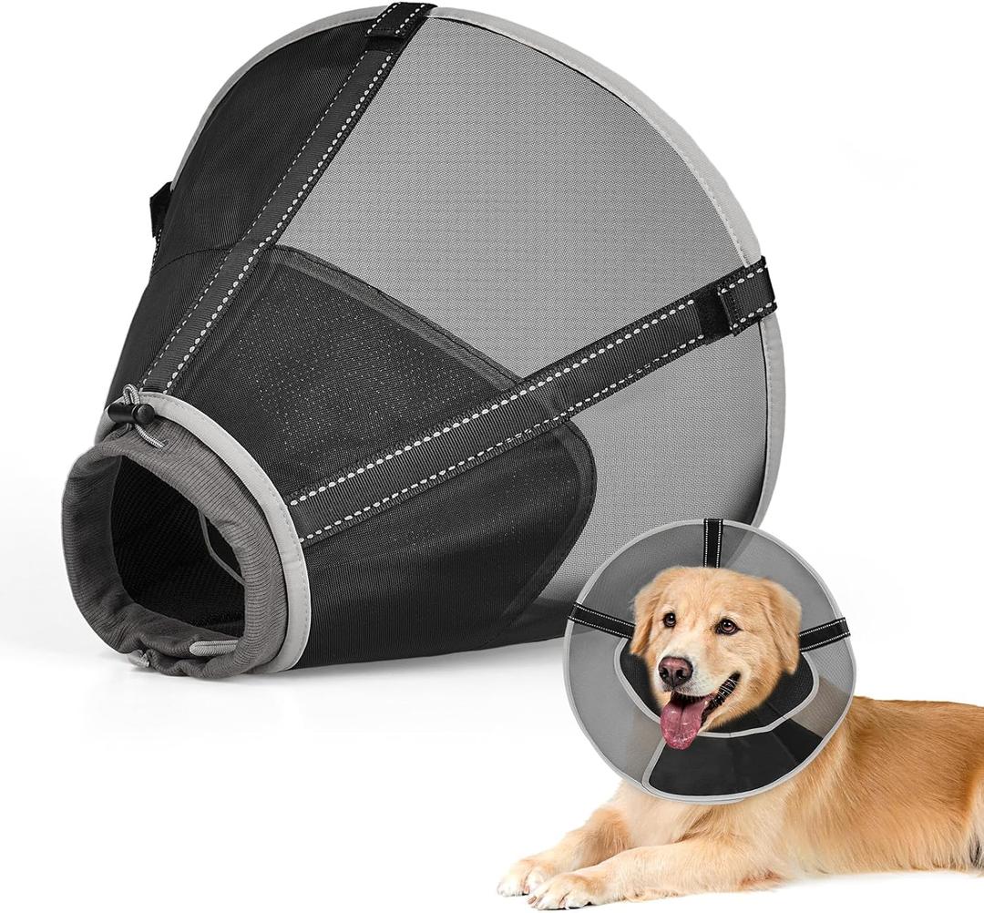 Breathable Mesh Dog Cone Collar with Soft Liner for Surgery, Elizabethan Recovery Alternative to Stop Licking,Pet Neck Collar for Large Medium Small Breeds(Black,4) (4(Neck:11-15in, Depth:9.0in))