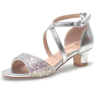 Vonair Girls Sandals Open Toe Heels Dress Shoes for Girls Wedding Party Shoes Silver Big Kid US 2