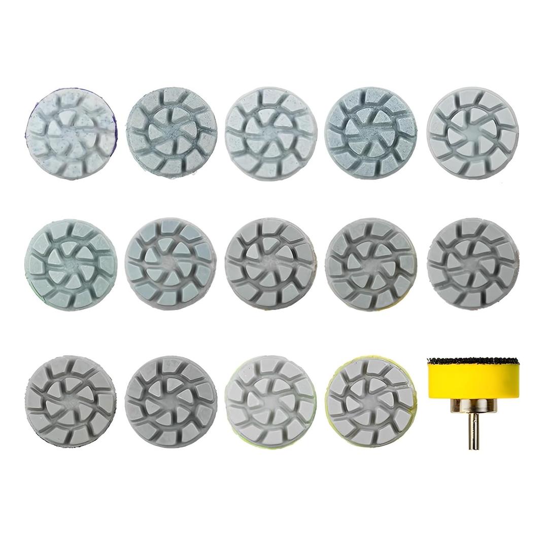 1inch 25mm Mini Diamond Polishing Pad Set, 14PCS Different Grit 50#-10000# Water Sanding Discs & & 1PC 2.3mm Shank Hook & Loop Backing Holder for Detail Fine Grinding