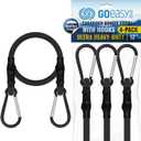 GOEASY0312 Carabiner Bungee Cords with Hooks Heavy Duty - 12" Elastic Bungee Cords With Carabiner Hooks 200 LBS Max Break Strength, UV Resistant for Camping, Tarps, Bike Rack, Tent, Car - 4pcs (Black)
