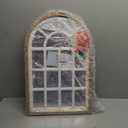 Arched Decorative Wall Panel with Solid Wood Frame, Acrylic Reflective Surface and Distressed White Finish, Vintage Farmhouse Windowpane Style Wall Art for Living Room Bedroom Hallway, 14.5" x 22.5"