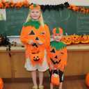 SHIRIA 3PCS Halloween Pumpkin Costume for Women Glow in the Dark Pumpkin Poncho Headband Candy Bag (One Size)