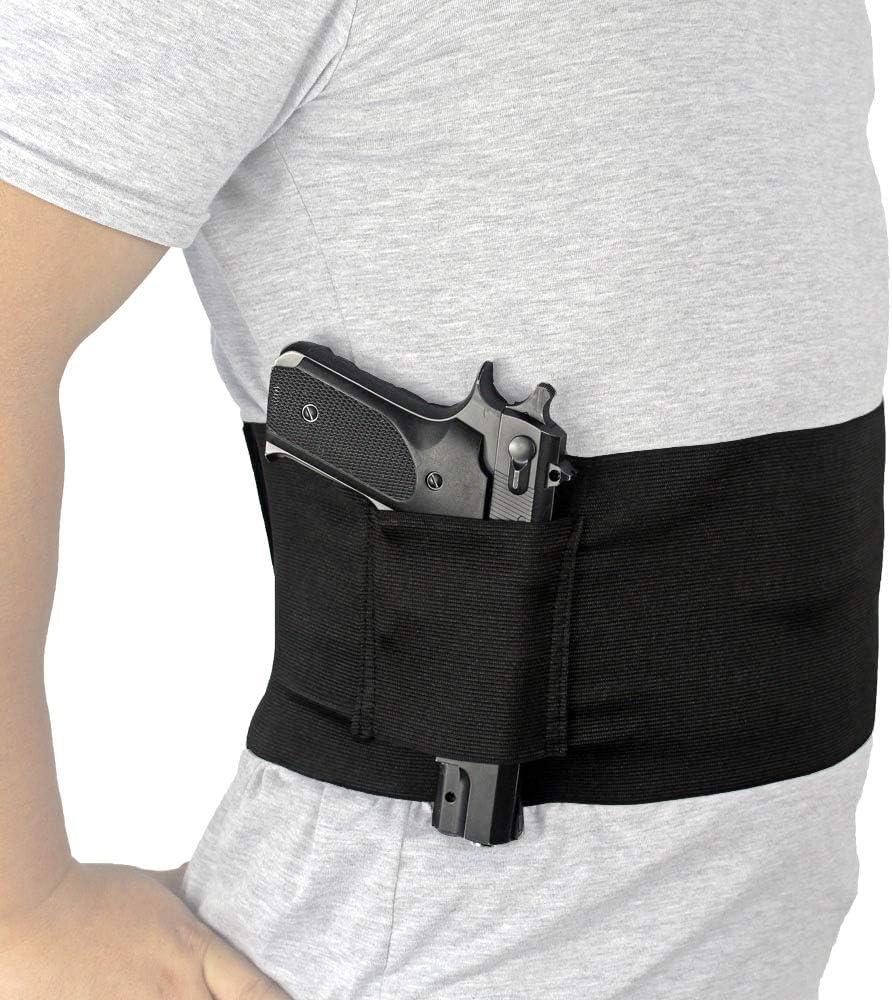 Belly Band Holster for Concealed Carry Elastic Abdominal Slim Wrap Concealment Handgun Holster with 2 Magazine Pouches for Right and Left Hand Draw