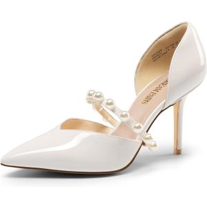 DREAM PAIRS Women's Closed Toe High Heels Stiletto Pointed Toe Strappy Pearl Elegant D'Orsay Dress Wedding Party Pumps Shoes (White) 8.5