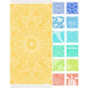 Thin Turkish Beach Towel Lightweight Soft Cotton Extra Large XL Oversized Sand Free Sandproof Absorbent Quick Dry Towels Cloud Bath Pool Travel Compact Essentials Accessories for Adult Gifts (Yellow Mandala Go)