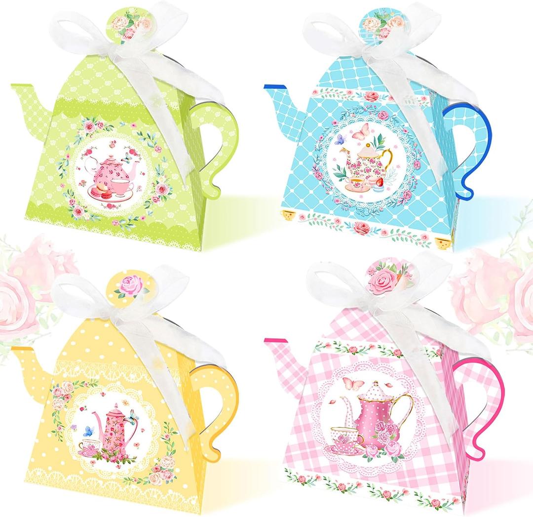 LaVenty 12 PCS Floral Tea Party Favor Boxes Bags Treat Bags Lets Partea Party Supplies Lets Partea Party Favor Boxes Tea Party Supplies