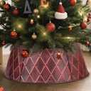 Lanpn Metal Christmas Tree Collar 24 inch, Christmas Tree Ring Collar for Small Mini Pencil Xmas Stand Cover Real Artificial Trees Indoor Outdoor Decoration (Red, Diamond)