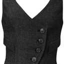 Women's Suit Vest Herringbone Tweed Work Wear Slim Fit Waistcoat Lady Sleeveless Jacket (Medium-Large, Black)