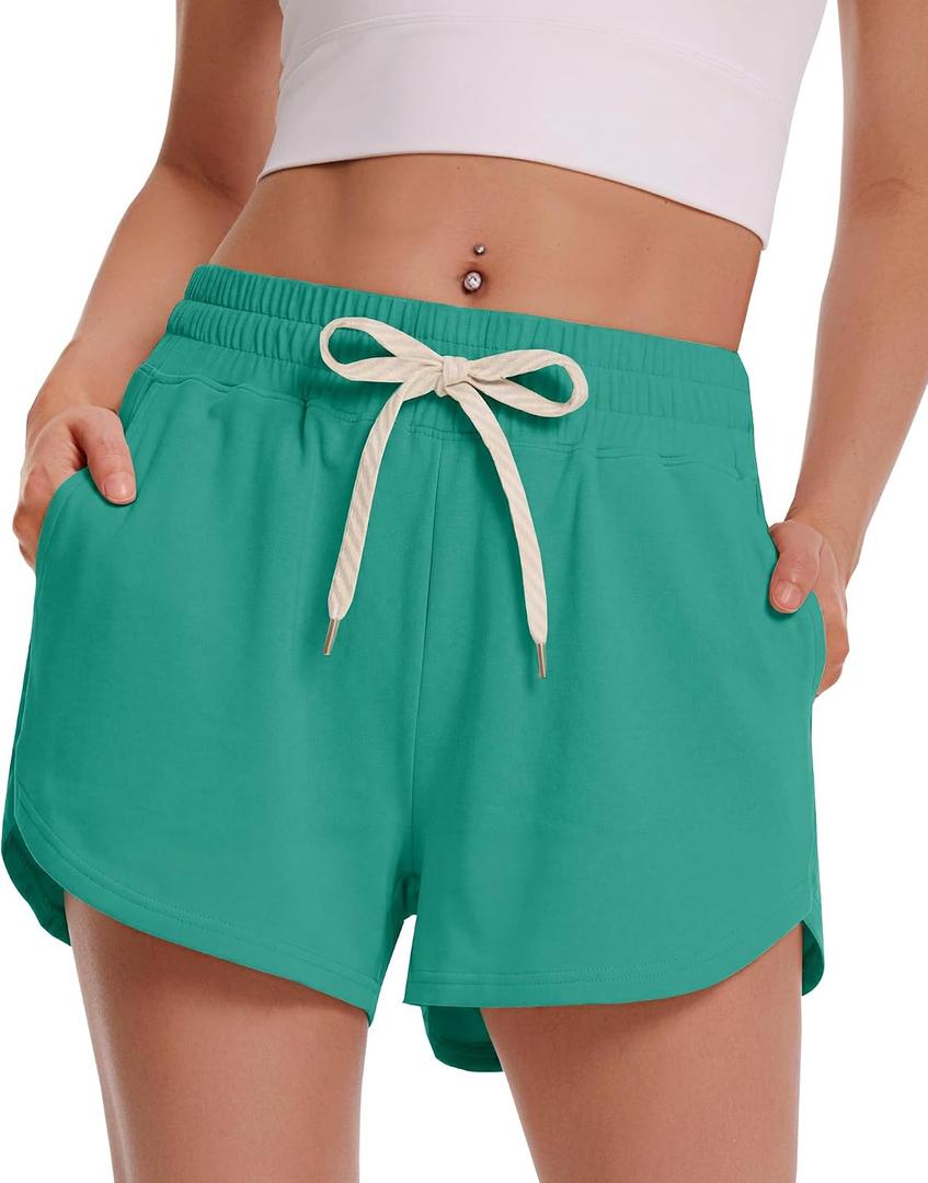 CAMPSNAIL Athletic Shorts for Women - Workout Casual High Waisted Black Sweat Shorts Comfy for Running Gym Lounge Summer (Green, S)