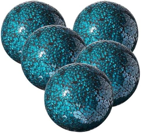 WHOLE HOUSEWARES | Decorative Balls for Centerpiece Bowls | Set of 5 | Glass Mosaic Sphere | Diameter 3" | Home/Garden/Kitchen/Living Room Decor | Decorative Balls for Bowls (Turquoise)