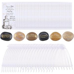 Novabright 180 Pcs Funeral Favor Memorial Stone Set Celebration of Life Favor 60 Inspirational River Rocks 60 Poem Cards 60 Organza Bags Funeral Keepsakes for Memorial Veterans Day Bereavement Gift