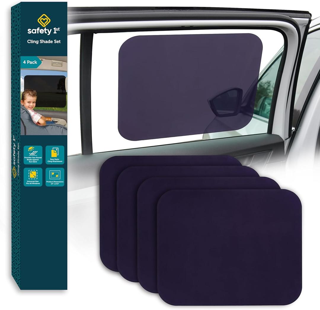 Safety 1st Cling Car Window Shades for Baby, 4 Pieces, Sun Blocker and UV Protection, Static Cling Privacy Shade, Black Tint