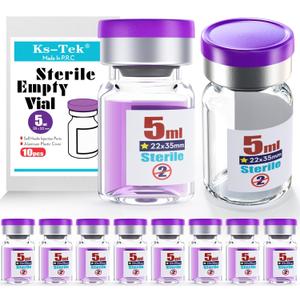 Ks-Tek Sterile Empty Vials with Self Healing Injection Port,with Flip Off Aluminum Cap,Sterile Package (5ml,10)
