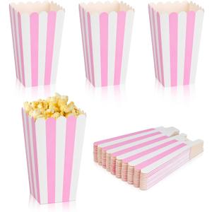 24 Pcs Paper Popcorn Boxes, Pink and White Striped - Mini Paper Popcorn and Candy Containers, Decorative Containers for Movie Nights, Party Favors, and Carnival Themed Events