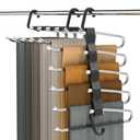 Pants Hangers Space Saving - 2 Pack Closet Organizer and Storage Jean Hangers, Stainless Steel Anti-Slip Clothes Hanger Scarf Holder for Pants Jeans Leggings Trousers Pant Rack, Black