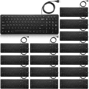 Kanayu 16 Pcs Wired Keyboard Bulk Slim Low Profile USB Keyboard with Number Pad USB Plug Connectivity Computer Keyboards Compatible with PC/Laptop/Windows, Black