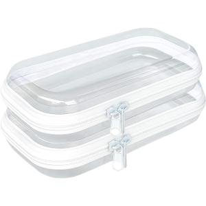 Clear Hard Plastic Zipper Case,2Pcs clear zipper caseProfessional-Grade Plastic Clear Zipper Pencil Case, Toiletry Pouch, Travel Organizer, Cosmetic Bag, Toy Storage Bins (2PCS-M)
