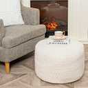 Stuffed Pouf Ottoman Pouf for Living Room Bedroom Floor Storage Pouf Footstools Round Ottoman Foot Rest Stool 20"x20"x12" with Foam Filler (White)