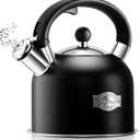 SUSTEAS Tea Kettle - 3.17QT Whistling Kettle with Ergonomic Handle - Premium Stainless Steel Tea Pots for Stove Top, Chic Vintage Teapot with Composite Base, Work for All Stovetops (Black)