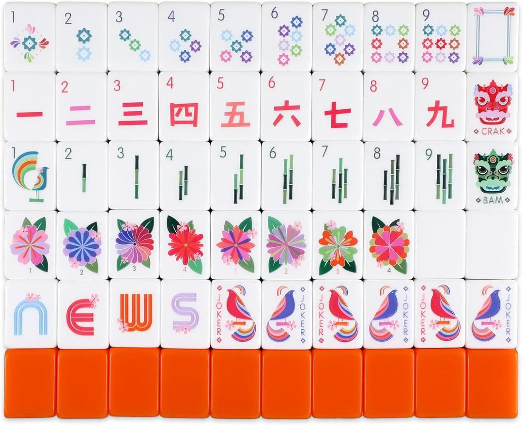 Soulchen Mahjong Tile Bag Set with 160 Orange Acrylic Mahjong Tiles with Zippered Letters for Family and Party Adults