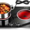 2 Burners Electric Cooktop 24 Inch, 1800W Knob Control Electric Stove Top Burner Hot Plate, 110V-120V Bulit-in & Countertop Ceramic Radiant Stove with Timer, Multi-Ring Control