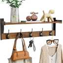 Coat Rack with Wall Mount, 23 Inch Long Entryway Wall Shelf with Hooks, Wood Hanger with Storage Shelf for Bathroom, Hallway, Rustic Brown