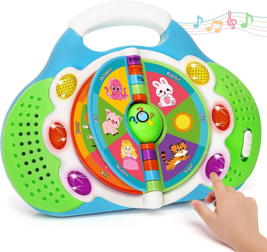 KIZZYEA Montessori Learning Toys for 1 2 3 Year Old Boys Girls, Musical Alphabet Flip Toy for Toddlers, Preschool Educational Toys with Light & Sounds, Christmas Birthday Gifts for Baby Kids