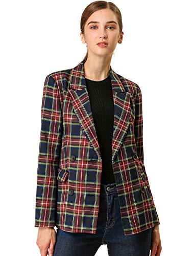 Allegra K Women's Notched Lapel Double Breasted Christmas Work Formal Blazer Jacket Large Dark Blue, S