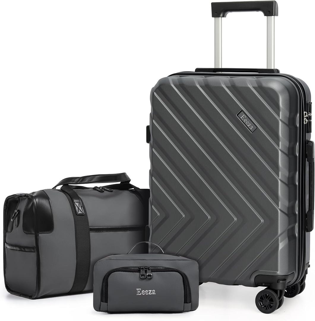 Eeeza Carry on Luggage Set 3 Piece, 20" Suitcase with Wheels, Grey