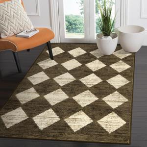 Lahome Zelie Machine Washable 3x5 Area Rug, Soft Rugs for Entryway Non Slip Kitchen Rugs, Moroccan Trellis Non Slip Non Shedding Printed Indoor Front Door Carpet for Bathroom Entrance, Brown