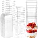 50 Count 5OZ Dessert Cups with Lids and Spoons Square Plastic Dessert Cups Clear Parfait Appetizer Mini Bowls for Tasting Party Desserts Mousse Ice Cream
