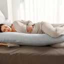 Momcozy U Shaped Pregnancy Pillows with Cotton Removable Cover, 57 Inch Full Body Pillow Maternity Support, Must Have for Pregnant Women, Hatha Grey