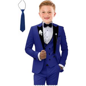 Kids Tuxedo Suit for Boys Slim Fit Wedding Outfit Boys Formal 5 Piece Suit Set